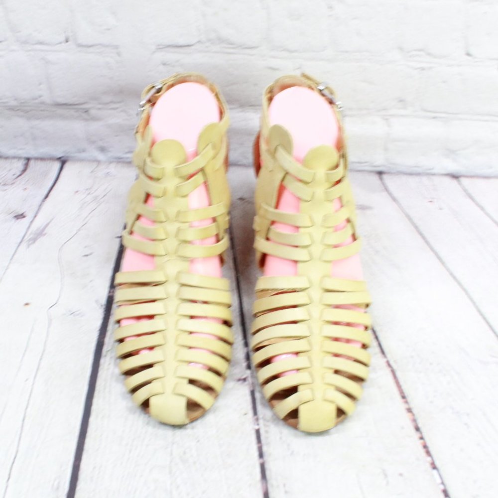 Latigo Smile Yellow Leather Cage Casual Huarache Wedge Sandal Size 7 M - Picture 5 of 9